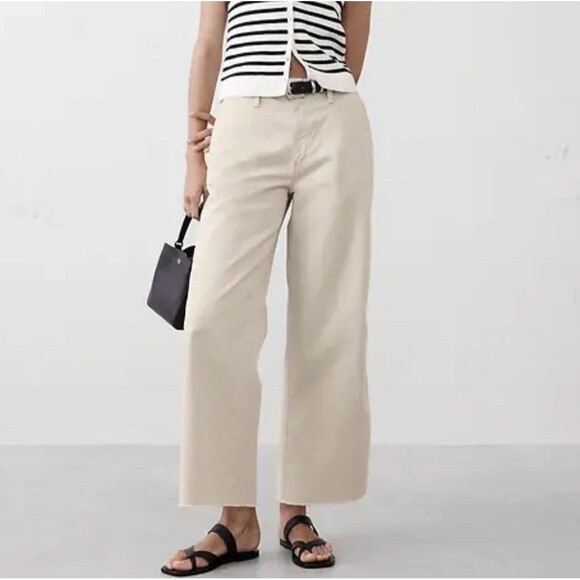 Banana Republic Pants - Banana Republic Wide-Leg High-Rise Cropped Chino Pants Women 8 Twine Raw Hem NEW